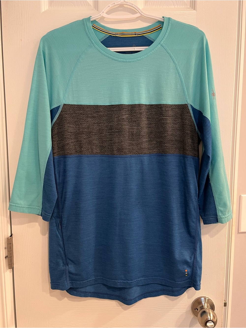 Smartwool Merino Sport 150 Mountain Bike MTB Performance Jersey 3/4 Sleeve Blue